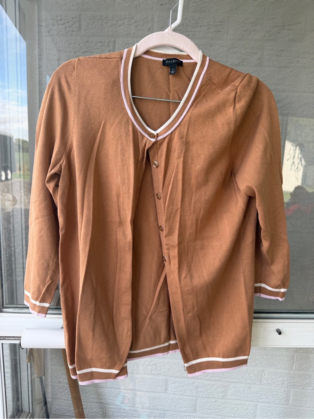 Talbots women Rust Brown Knit Cardigan with Contrast Trim